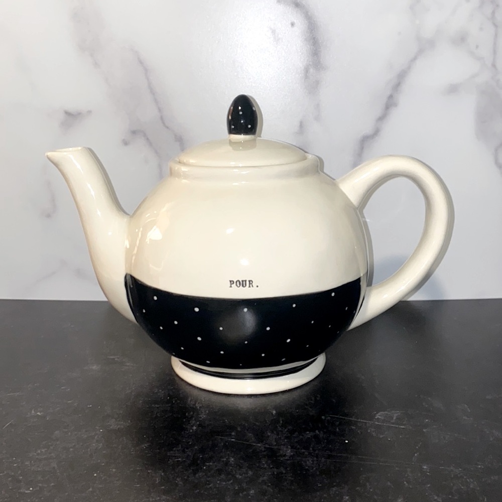 RAE DUNN POUR TYPEWRITER FONT TEAPOT - POLKA DOT COLLECTION